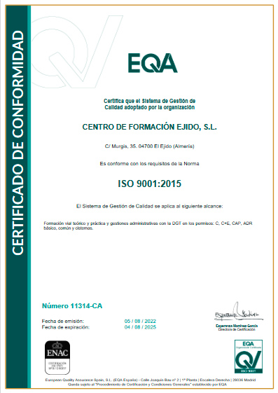 Certificado de conformidad EQA